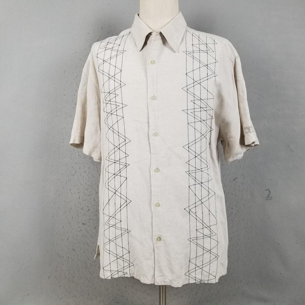 The Havanera Co Shirt Mens 2XL Beige Linen Blend Embroidered Short Sleeve Cuban